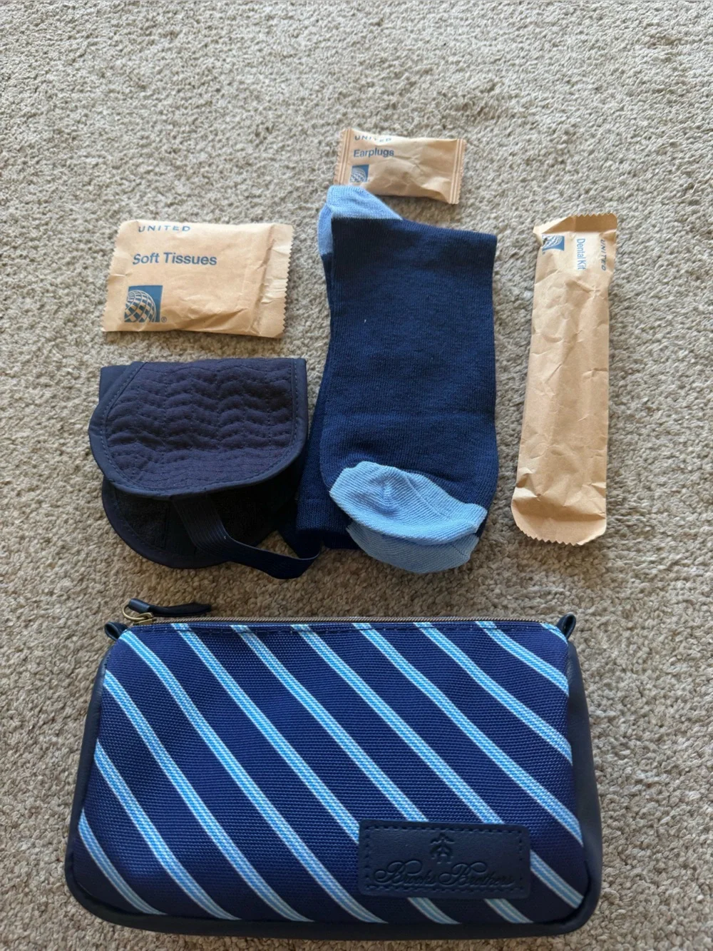 Brooks Brothers x United Airlines Polaris Amenity Kit Blue Striped Travel Pouch